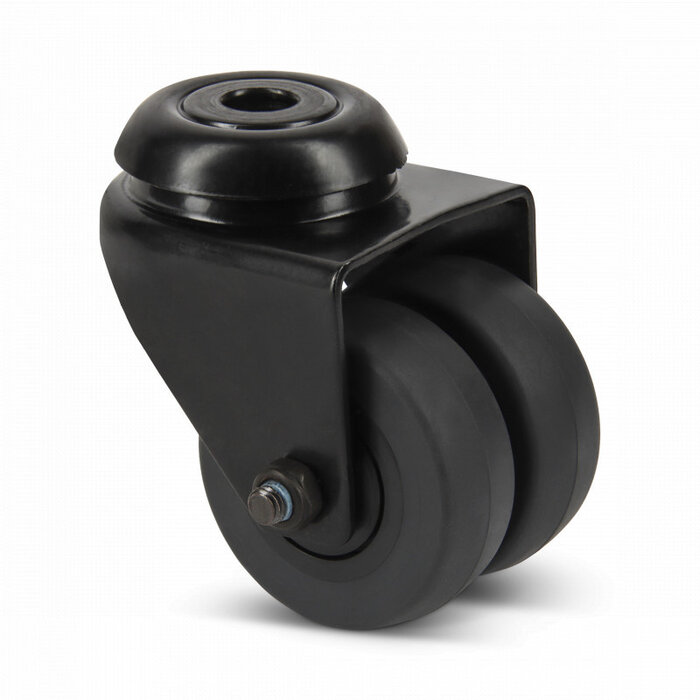 Dubbel zwart zwenkwiel 50 mm - boutgat - 80 kg