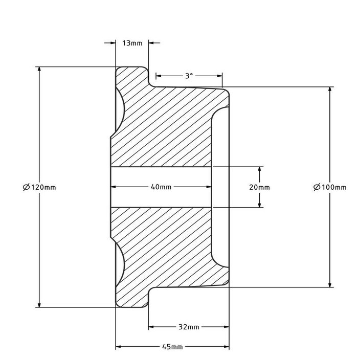 Flenswiel 100 mm - polyamide PA6 - 280 kg