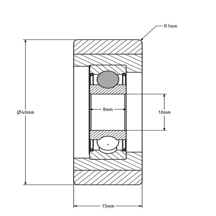 Geleiderol 40x15 mm - Vulkollan - 55 kg