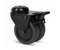 Dubbel zwart zwenkwiel met rem 75 mm - 100 kg