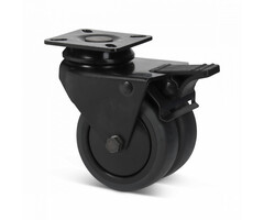 Dubbel zwart zwenkwiel met rem 75 mm - 100 kg