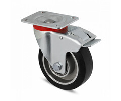 Elastisch rubber zwenkwiel met rem 80 mm - 120 kg