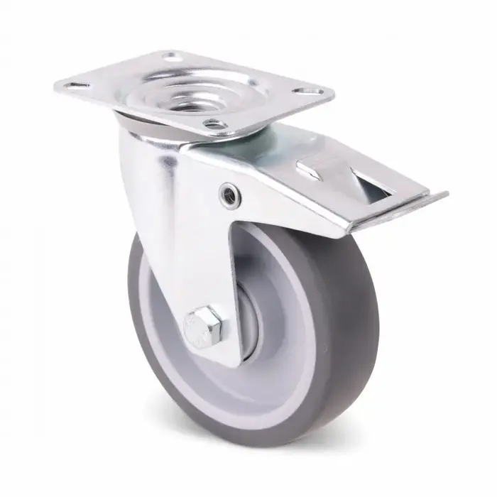 TPR rubber zwenkwiel met rem 100 mm - rogellager - 100 kg