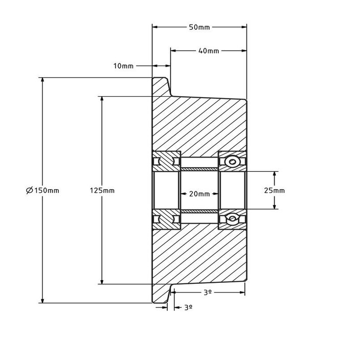 Flenswiel 125 mm - Staal C45 - 1500 kg
