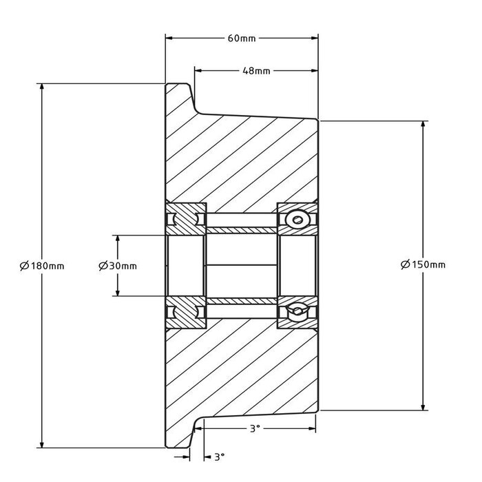 Flenswiel 150 mm - Staal C45 - 2000 kg
