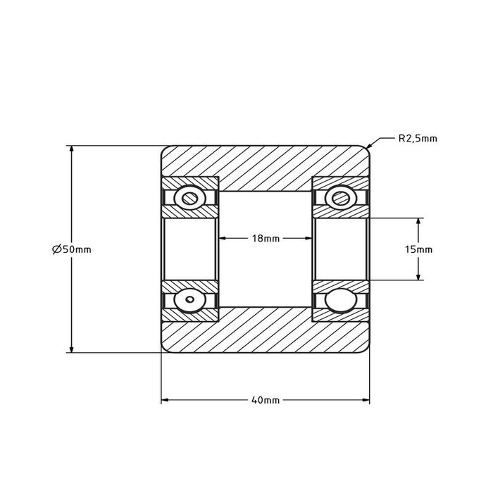 Nylon palletrol 50x40 mm - rvs kogellager - 200 kg
