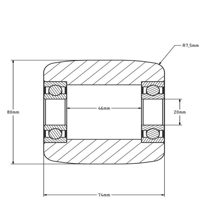 Nylon palletrol 80x74 mm - kogellager - 700 kg