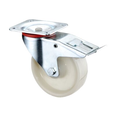 Nylon zwenkwiel met rem 150 mm - rollager - 300 kg