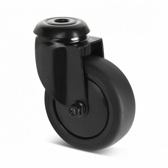 Zwart zwenkwiel 75 mm - kogellager - boutgat - 75 kg