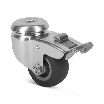 Rubber zwenkwiel met rem 50 mm - boutgat - 50  kg