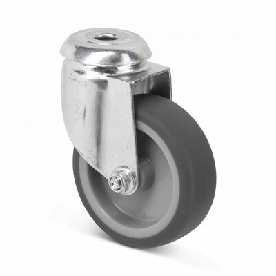Rubber zwenkwiel 75 mm - boutgat - 75 kg
