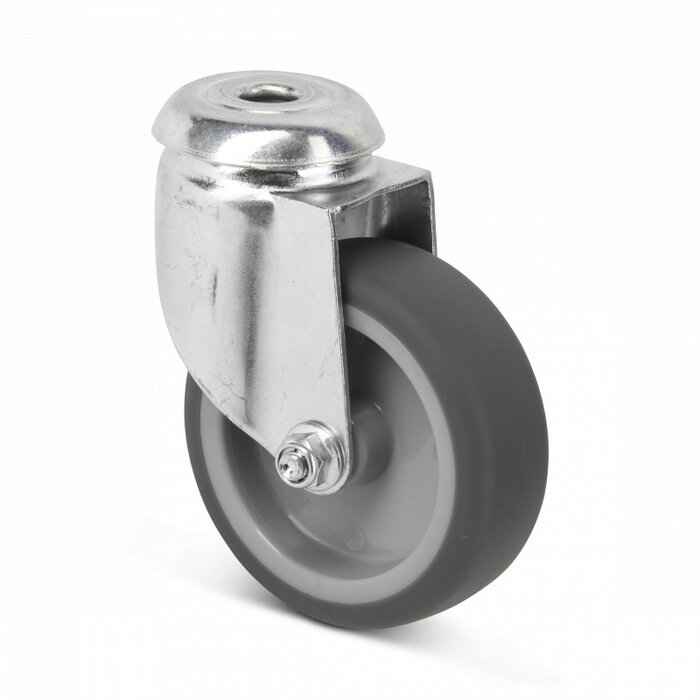 Rubber zwenkwiel 75 mm - boutgat - 75 kg