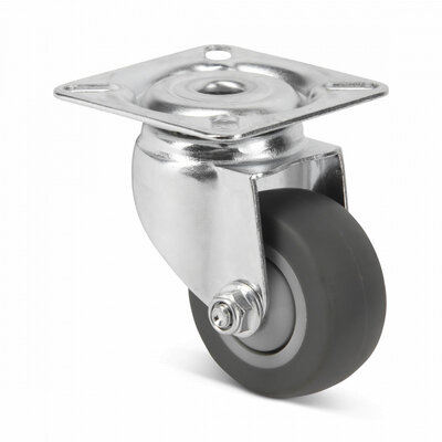 Rubber zwenkwiel 50 mm - kogellager - plaat - 50 kg