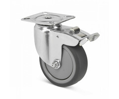TPR rubber zwenkwiel met rem 75 mm - kogellager - 75 kg