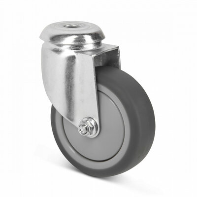 Rubber zwenkwiel 75 mm - kogellager - boutgat - 75 kg