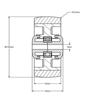 RVS PU wiel 100 mm - kogellager asgat 8 mm - 150 kg