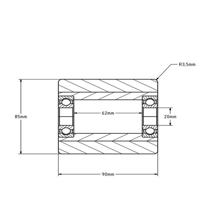 Nylon palletrol 82x54 mm - kogellager - 600 kg