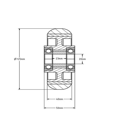 PU wiel 125 mm gebolleerd - asgat 20 mm - 310 kg