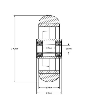 PU wiel 200 mm gebolleerd - asgat 20 mm - 600 kg