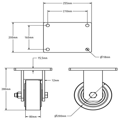 Stalen bokwiel 200 mm - C45 - 6000 kg