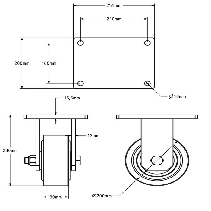 Stalen bokwiel 200 mm - C45 - 6000 kg