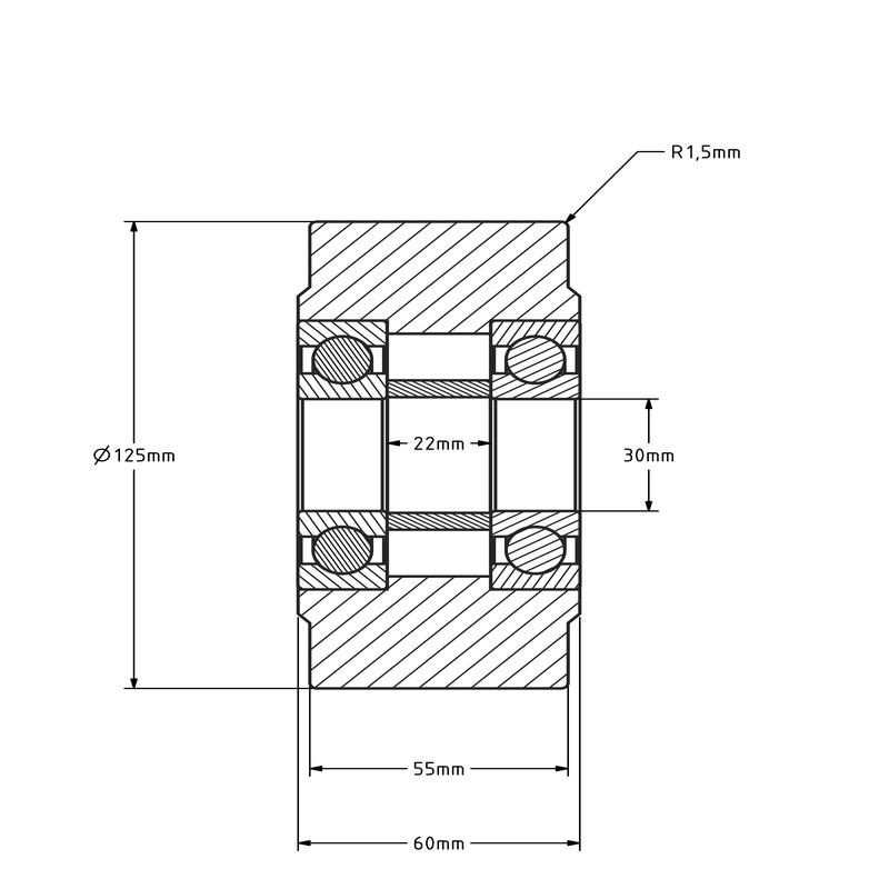 Stalen zwaarlast wiel 125x55 mm - 2700 kg