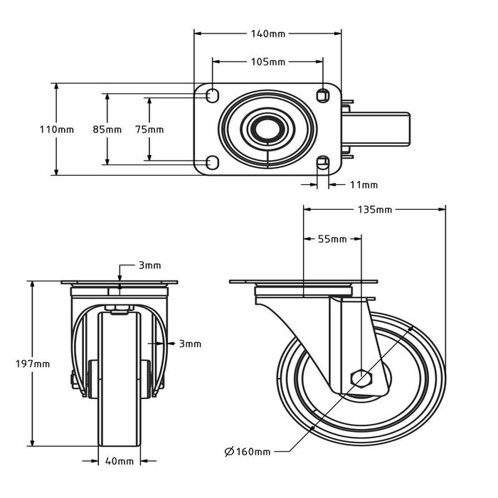 Rvs zwenkwiel 160 mm - rollager - 300 kg