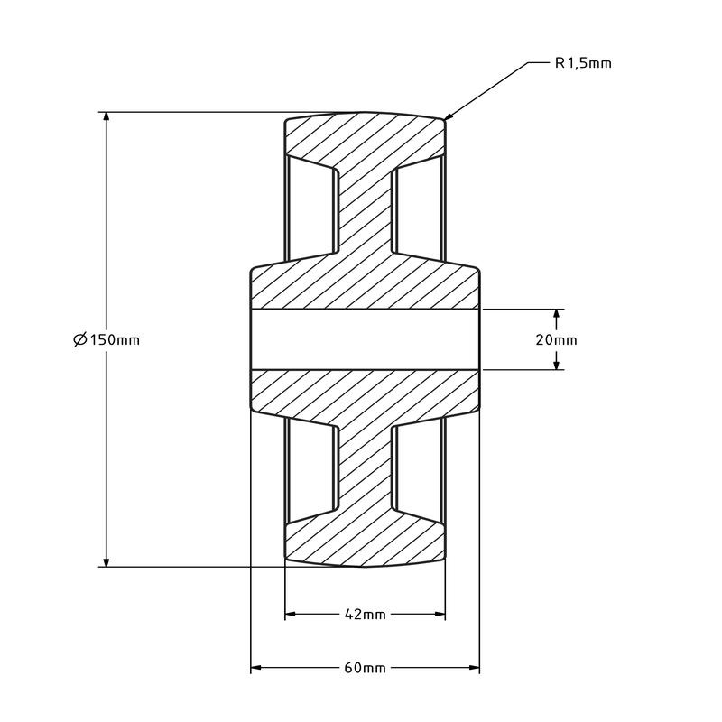 Hittebestendig wiel 150 mm - 250 graden - 250 kg