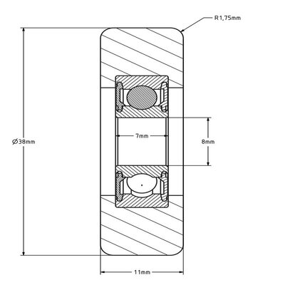 Geleiderol 38x11 mm - polyurethaan - 40 kg