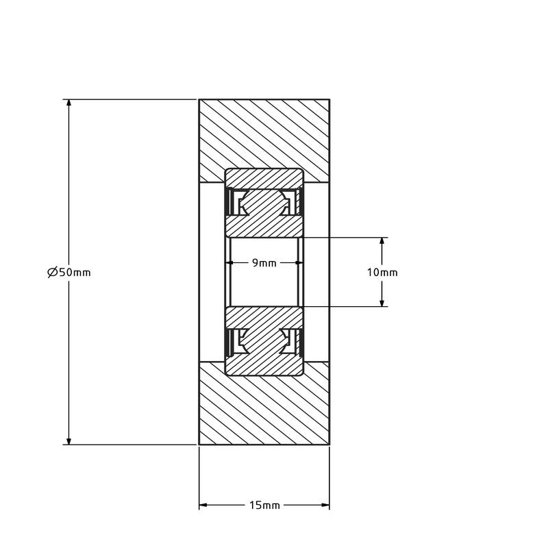 Geleiderol 50x15 mm - polyurethaan - 50 kg