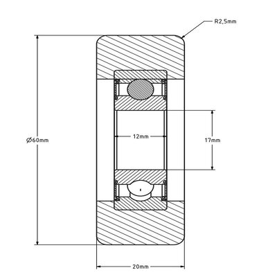 Geleiderol 60x20 mm - polyurethaan  - 150 kg