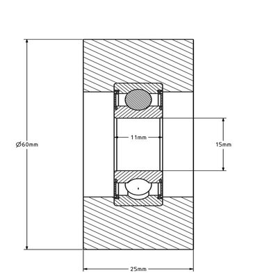 Geleiderol 60x25 mm - polyurethaan - 70 kg