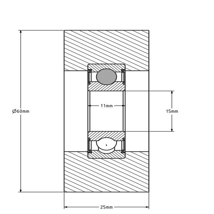 Geleiderol 60x25 mm - polyurethaan - 70 kg