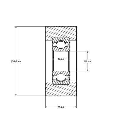 Geleiderol 70x25 mm - polyurethaan - 75 kg