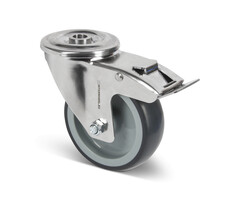 Rvs zwenkwiel met rem 100 mm Rubber - 100 kg