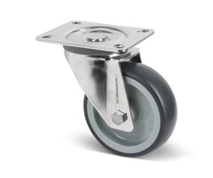 Rvs zwenkwiel 100 mm Rubber - 100 kg
