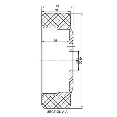 Polyurethaan aandrijfwiel 230x70 mm - Boring 45 mm flensaansluiting - 1350 kg