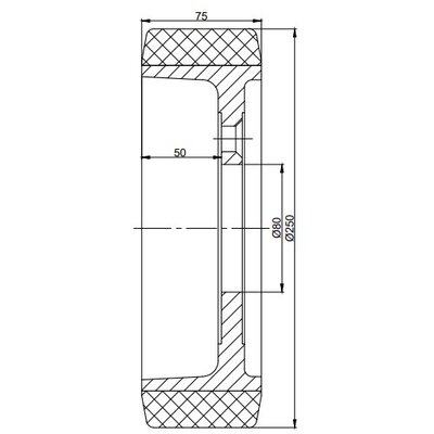 Polyurethaan aandrijfwiel 250x75 mm - Boring 80 / flens
