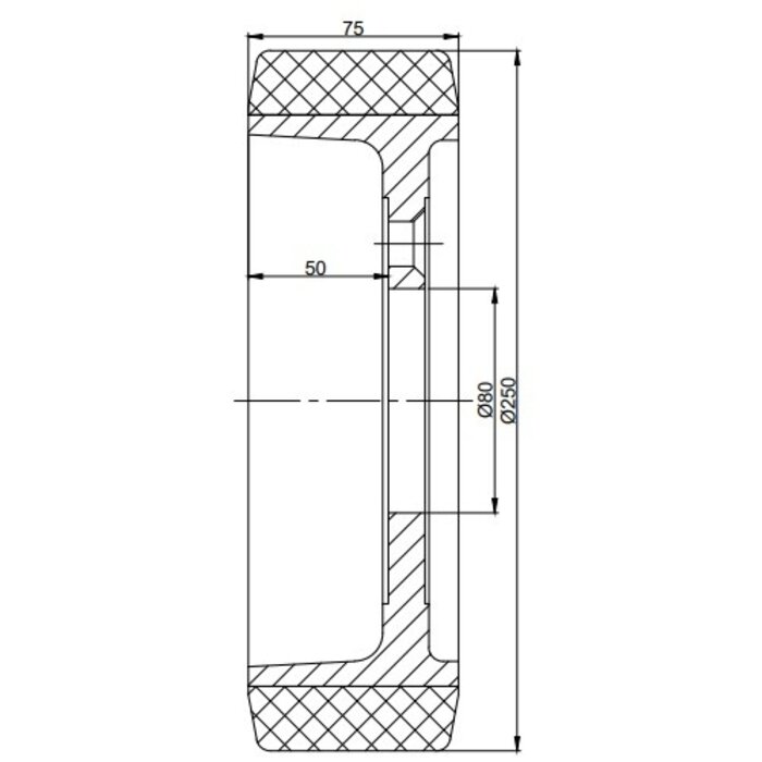 Polyurethaan aandrijfwiel 250x75 mm - Boring 80 / flens
