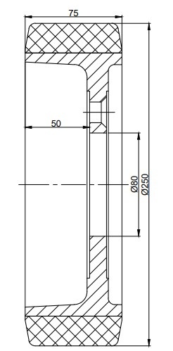Polyurethaan aandrijfwiel 250x75 mm - Boring 80 / flens