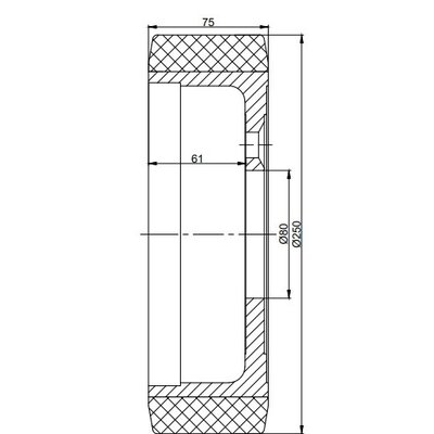 Polyurethaan aandrijfwiel 250x75 mm - Boring 80 / 5x16/29  / flens