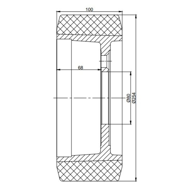 Polyurethaan aandrijfwiel 254x100 mm - Boring 80 / 5x18.5/24 / flens