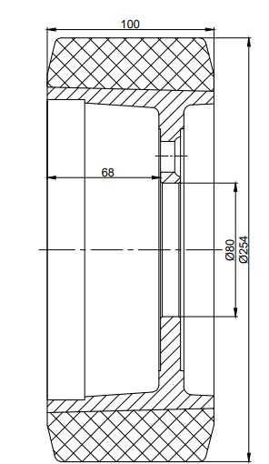 Polyurethaan aandrijfwiel 254x100 mm - Boring 80 / 5x18.5/24 / flens