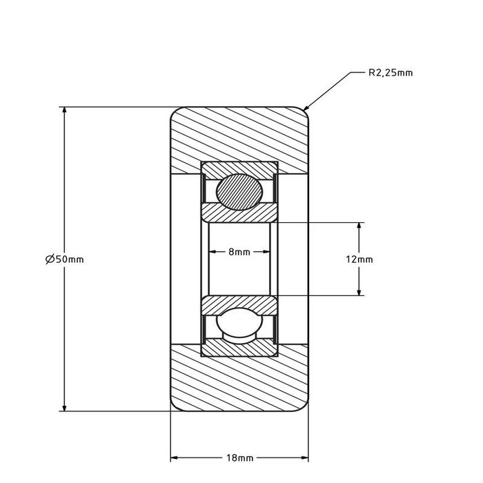 Geleiderol 50x18 mm - polyurethaan - 100 kg