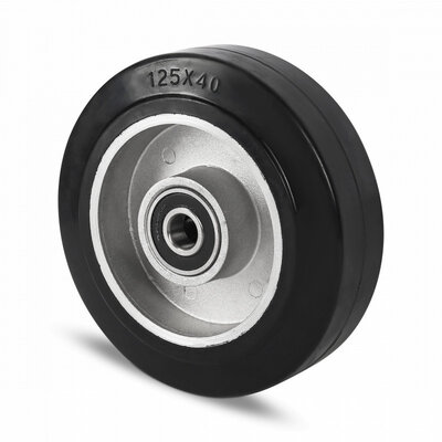 Rubber wiel 100 mm - kogellager asgat 15 mm - 160 kg
