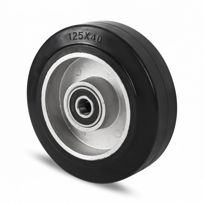 Rubber wiel 100 mm - kogellager asgat 15 mm - 160 kg