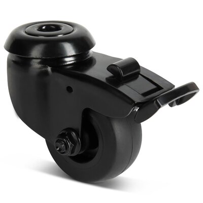 Zwart zwenkwiel met rem 50 mm - boutgat - 50 kg