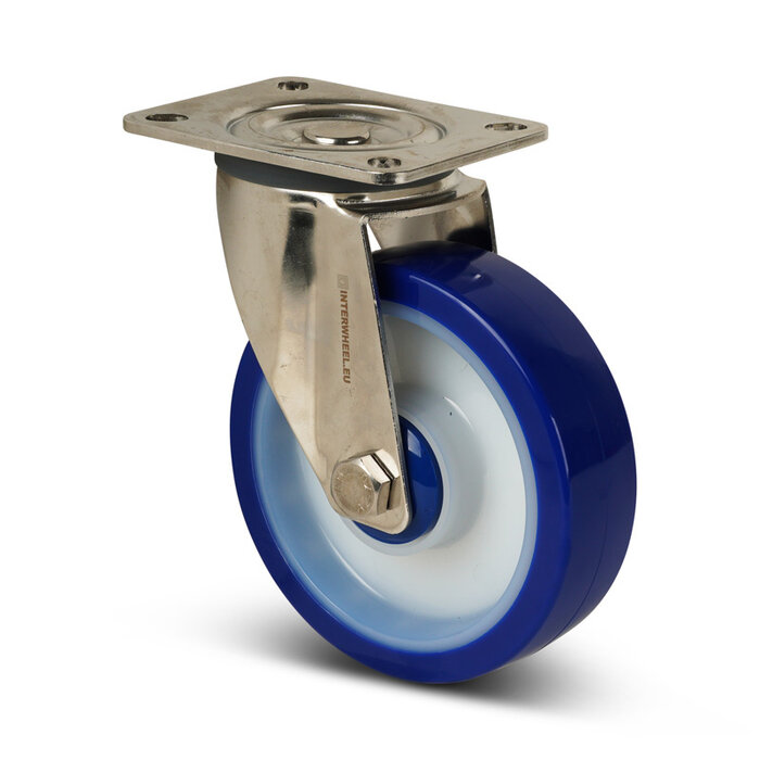 rvs blauwe zwenkwielen