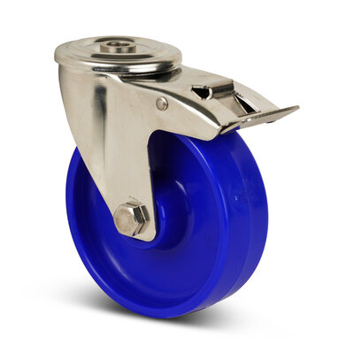 Rvs zwenkwiel met rem 80 mm Nylon - rollager - 120 kg