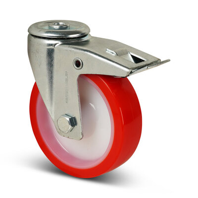 PU zwenkwiel met rem 100 mm - rollager - 150 kg